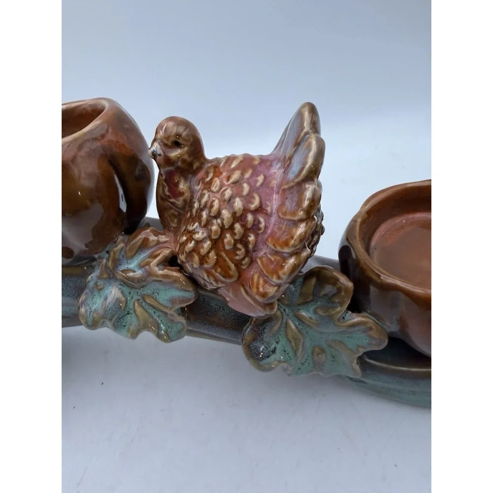 Vintage Ceramic Turkey 3 Light Candle Holder Thanksgiving Pumpkin Centerpiece